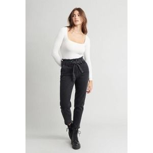 Garage high rise Black paperbag mom jean tie waist